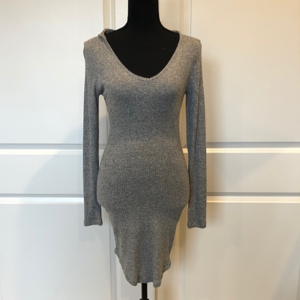 Grey hooded long sleeve dress